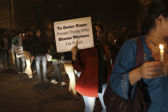Protest in New Delhi tegen verkrachtingen.
