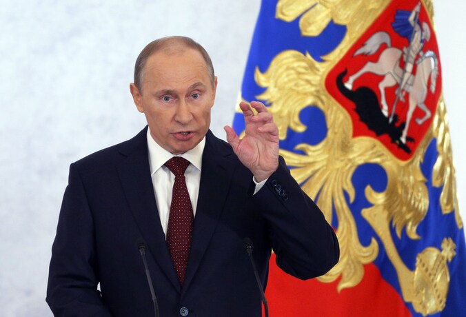 Vladimir Poetin tijdens zijn State of the Union.