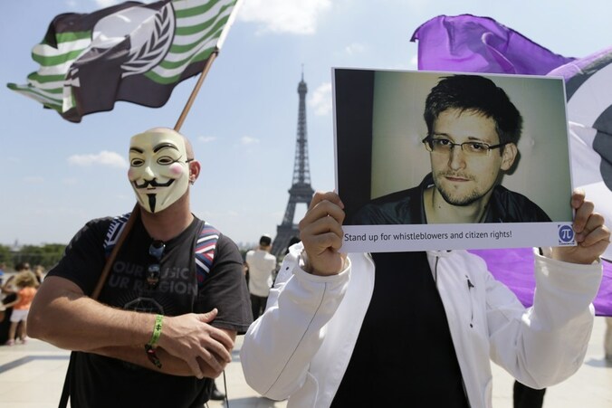 Supporters van klokkenluider Edward Snowden.