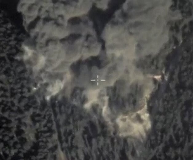 Beelden van een Russische luchtaanval in Syrië.