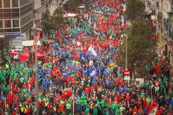 De vakbondsbetoging in Brussel van begin vorige maand.