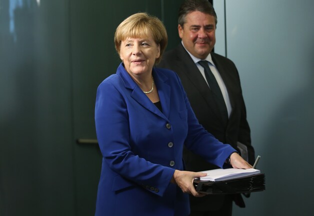Angela Merkel en haar vicekanselier Sigmar Gabriel.