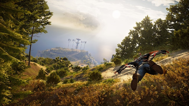 Doorkruis het landschap in een wingsuit.