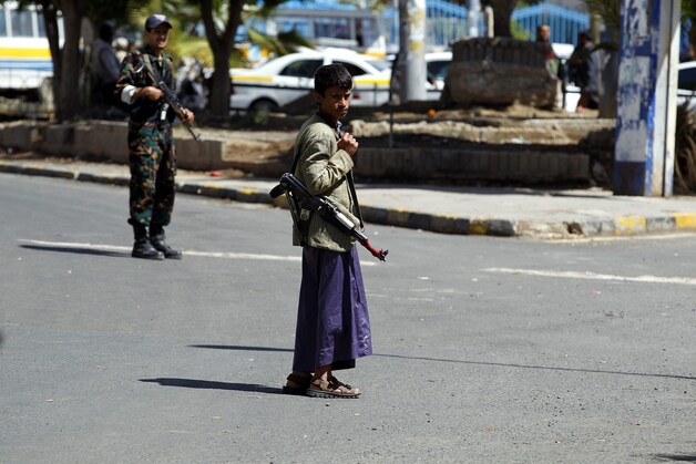 Houthi-rebellen in hoofdstad Sanaa.