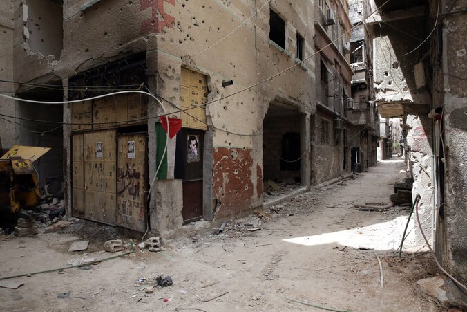 Het door IS deels bezette Palestijnse vluchtelingenkamp Jarmoek in het zuiden van Damascus.