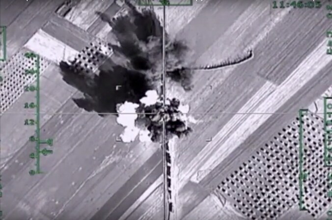 Beeld van een Russische luchtaanval begin februari.