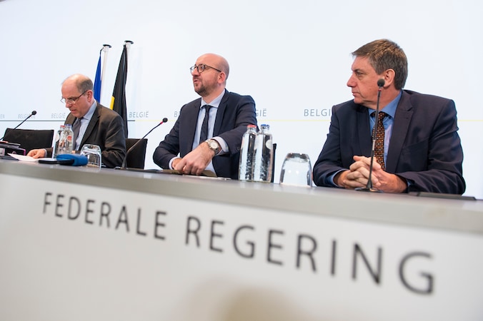 Minister van Justitie Koen Geens (CD&V), premier Charles Michel (MR) en minister van Binnenlandse Zaken Jan Jambon (N-VA).