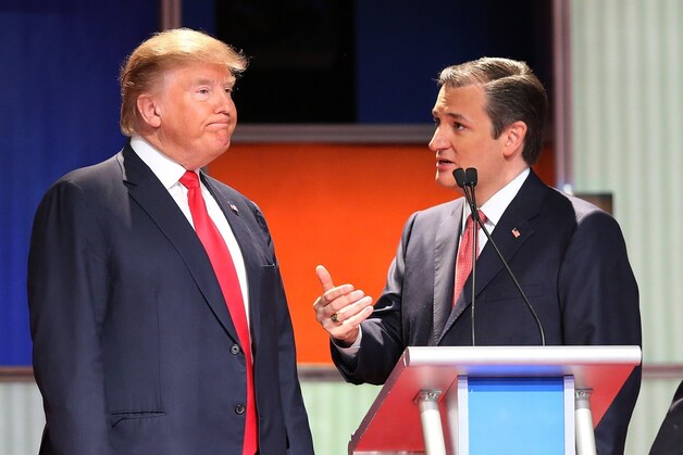 De Republikeinse presidentskandidaten Donald Trump en Ted Cruz.