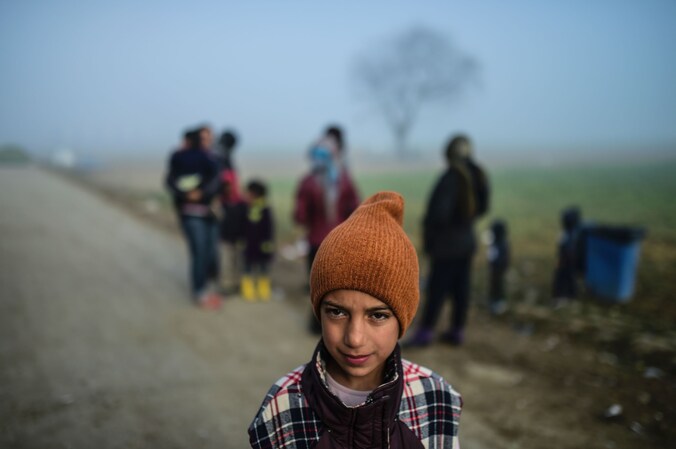Vluchtelingen in het kamp van Idomeni.