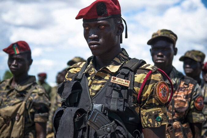 Soldaten van het Bevrijdingsleger van het Soedanese Volk (Sudan People's Liberation Army - SPLA) dat geleid wordt door Salva Kiir.