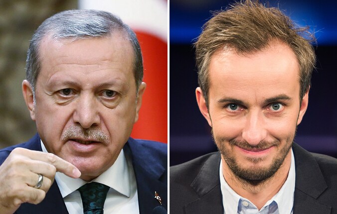 De Turkse president Recep Tayyip Erdogan en komiek Jan Böhmermann.
