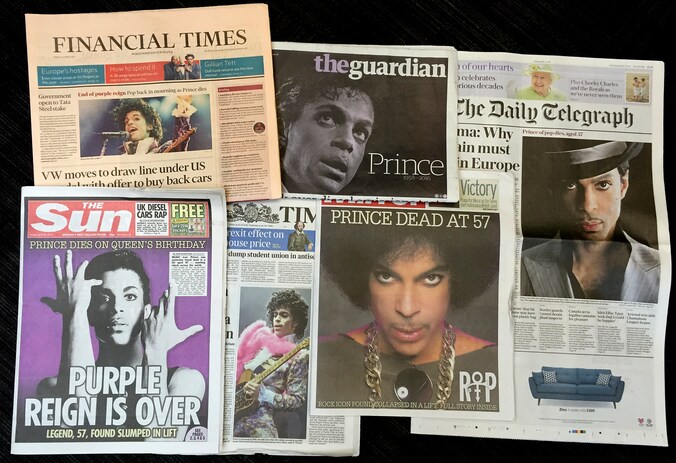 Alle Britse kranten eren Prince op hun voorpagina.