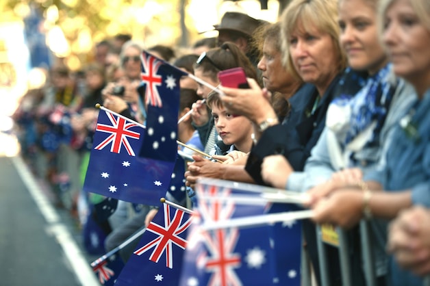 Toeschouwers tijdens de Anzac parade in Sydney.