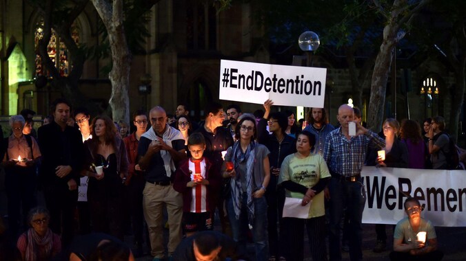 Protest in Sydney tegen het Australische vluchtelingenbeleid.