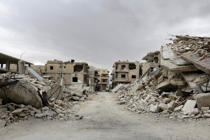 Een gebombardeerde wijk in het stadje Maaret al-Numan in de Syrische provincie Idlib.