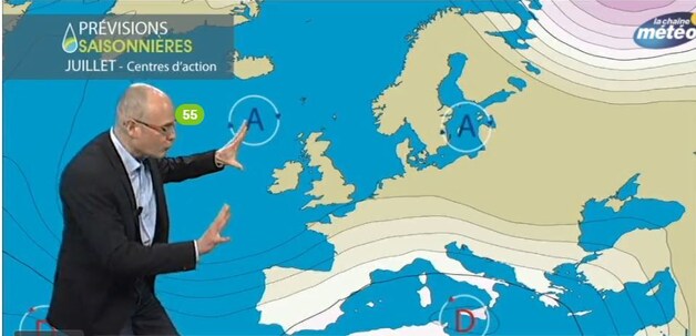 In het noorden, boven Nederland, liggen de temperaturen in juli hoger dan de gemiddelden, onder Nederland liggen ze onder het gemiddelde.