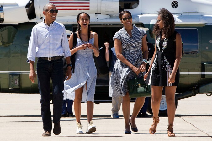 Barack, Malia, Michelle en Sasha Obama.
