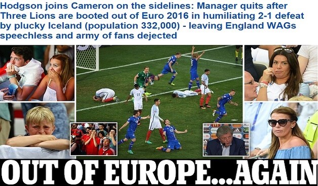 Daily met zet Hodgson naast premier Cameron aan de zijlijn. "Opnieuw uit Europa...", zo klinkt het veelzeggend.