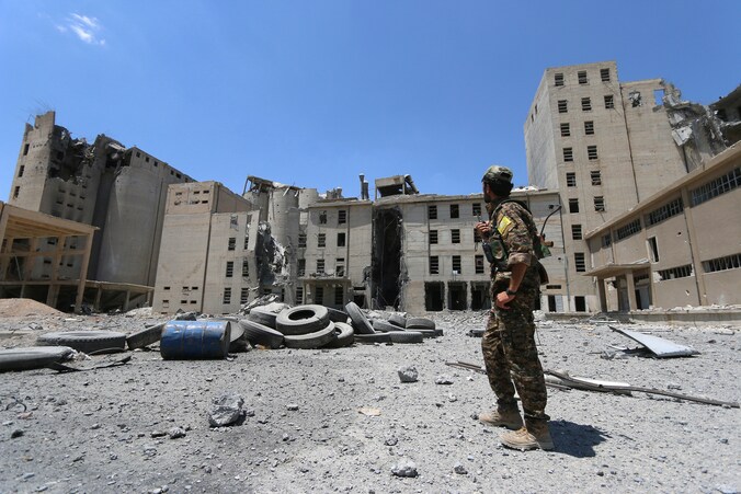 De stad Manbij in de provincie Aleppo op 1 juli.