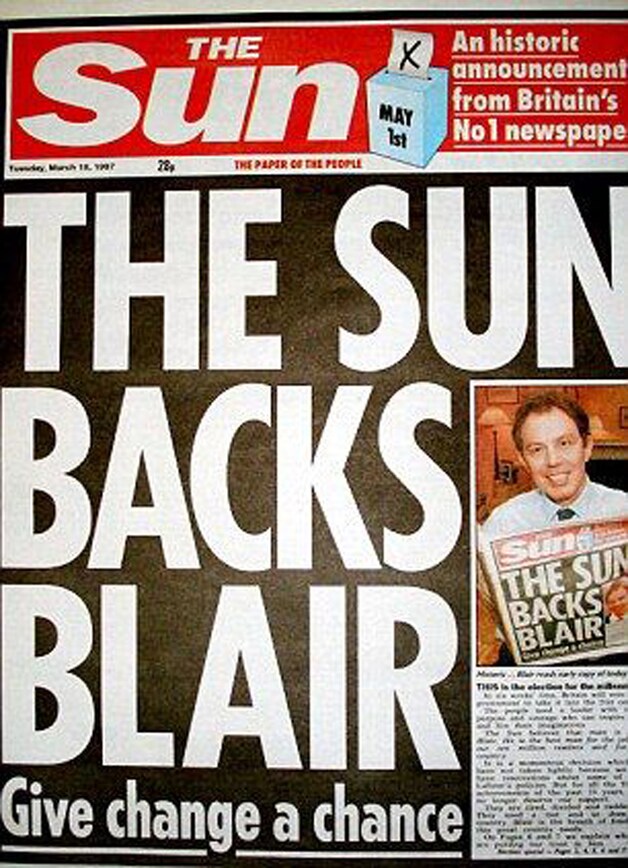 De cover van The Sun uit 2003 waarmee de krant de invasie in Irak steunt.
