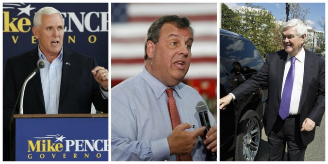Vlnr: Mike Pence, Chris Christie en Newt Gingrich.