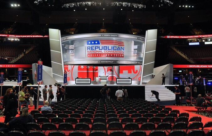 Alles wordt in gereedheid gebracht voor de Republikeinse nationale conventie in Cleveland, Ohio.