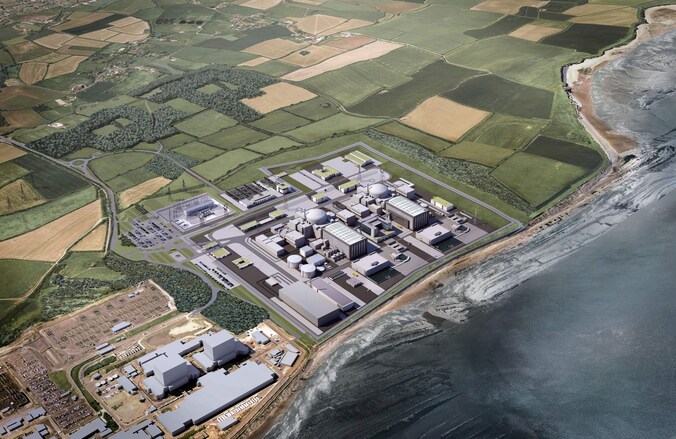 Een computersimulatie van hoe Hinkley Point C eruit zou komen te zien. De Britse premier May heeft echter nog haar twijfels over de realisatie van de megakerncentrale.
