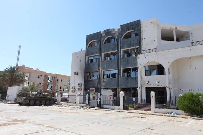 Een gebouw in Sirte dat in handen was van terreurgroep IS.