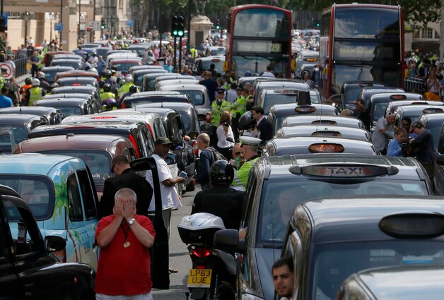 Londense taxichauffeurs hielden eerder dit jaar een protestactie tegen Uber.