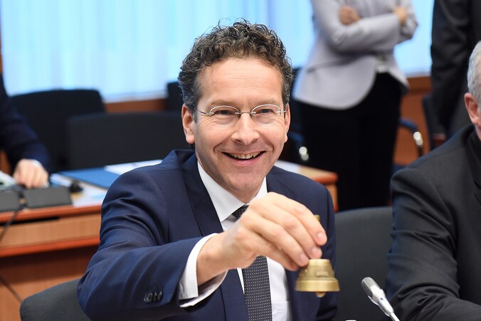 Voorzitter Jeroen Dijsselbloem tijdens de vergadering van de eurogroep vandaag in Brussel.