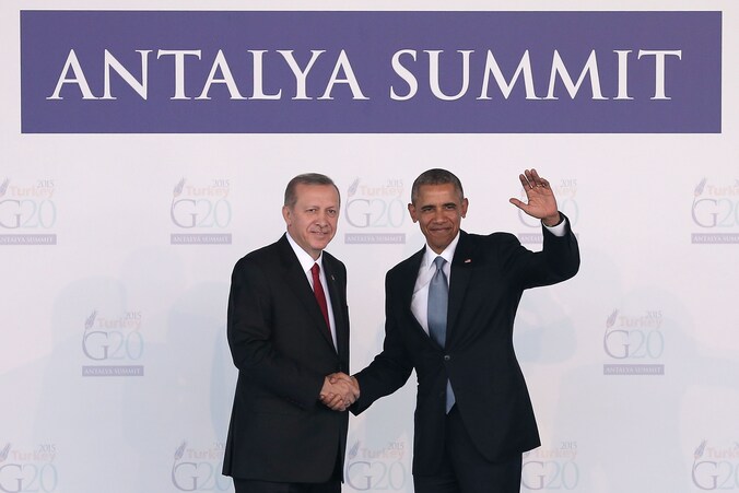 De Turkse president Tayyip Erdogan en de Amerikaanse president Barack Obama in Antalya.