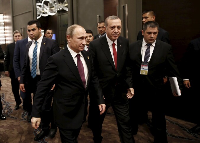 Russisch president Vladimir Poetin en zijn Turkse collega Erdogan.