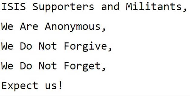 Anonymous plaatste deze waarschuwing bovenaan de lijst met 900 Twitteraccounts van IS die intussen geblokkeerd werden.