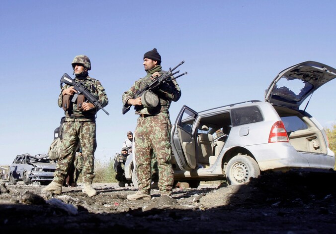 Afghaanse ordediensten nabij Kandahar.