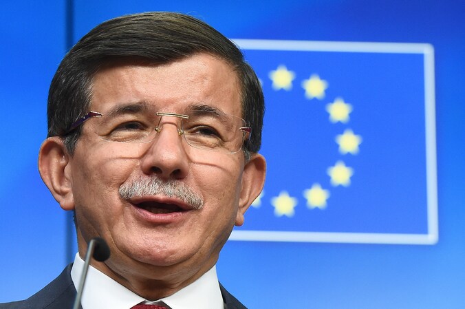 De Turkse premier Ahmet Davutoglu tijdens een top over de relaties tussen de EU en Turkije en de vluchtelingencrisis eind vorige maand.