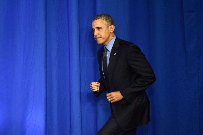 Amerikaans president Obama tijdens zijn persconferentie in Parijs.