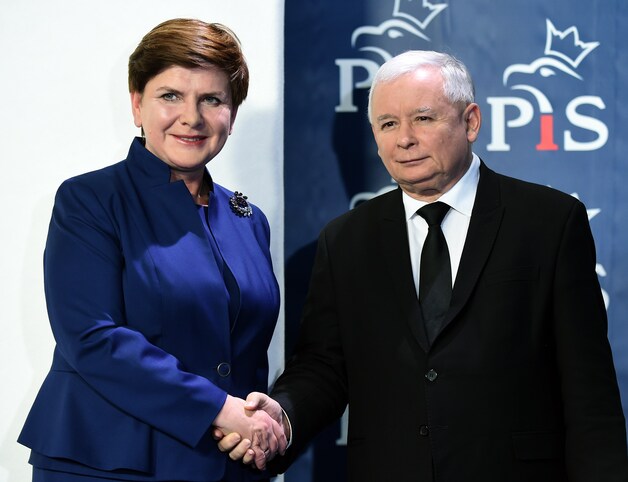 Recht en Rechtvaardigheid-kopstukken Beata Szydlo en Jaroslaw Kaczynski