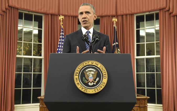 De Amerikaanse president Barack Obama tijdens zijn speech van gisterenavond.