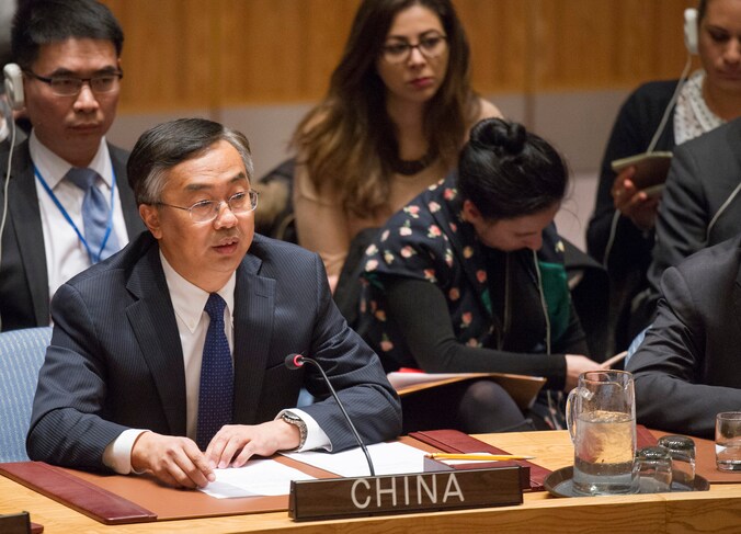 Wang Min, de Chinese vertegenwoordiger tijdens de zitting van de VN Veiligheidsraad gisteren