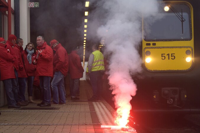 Beeld van een staking in oktober.
