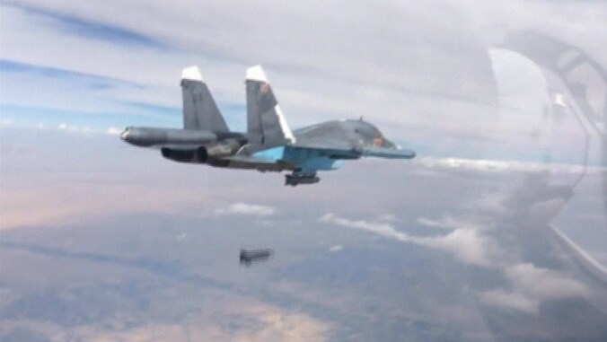 Een Russische SU-34 in actie boven Syrië.
