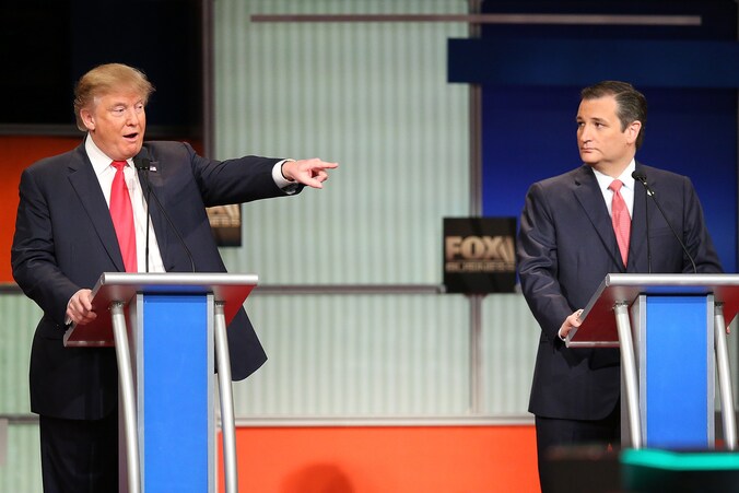 Donald Trump en Ted Cruz tijdens een Republikeins debat.