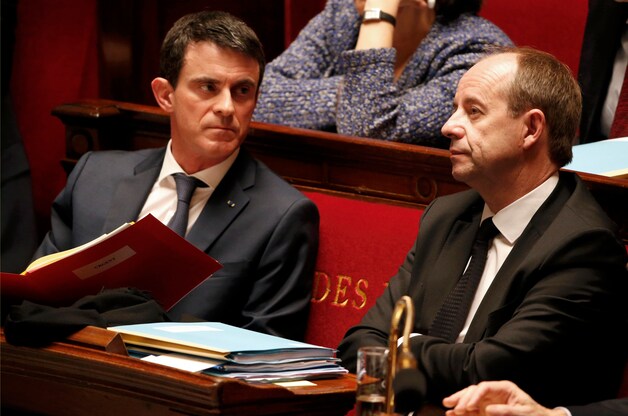 De Franse premier Valls en de nieuwe minister van Justitie Jean-Jacques Urvoas.