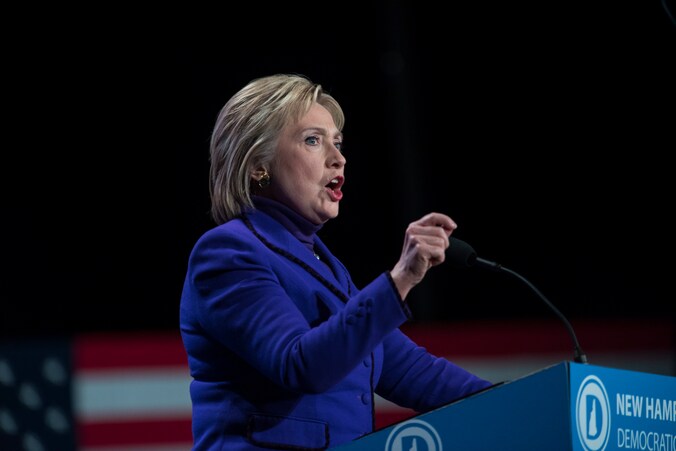 Hillary Clinton tijdens een speech gisteren in New Hampshire.