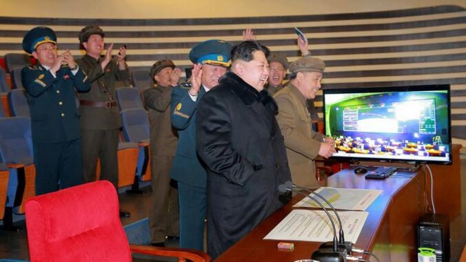 Kim Jong-un, de Noord-Koreaanse leider, tijdens de raketlancering