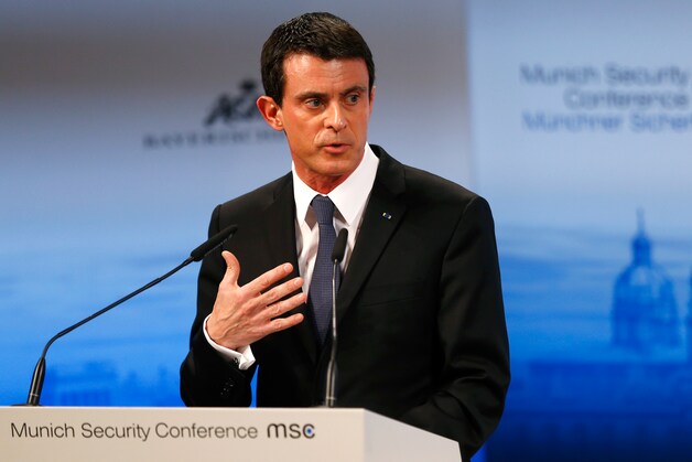 De Franse premier Manuel Valls op de veiligheidsconferentie in München.