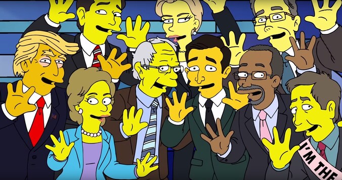 U herkent vlnr. Donald Trump, Hillary Clinton, Marco Rubio, Bernie Sanders, Carly Fiorina, Ted Cruz, Ben Carson, Jeb Bush en John Kasich.