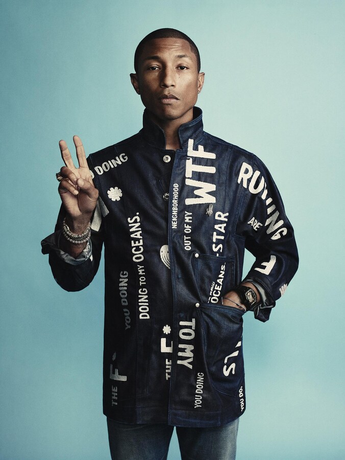 Pharrell Williams hier te zien in een campagne van G-star, het modemerk waar hij zelf mede-eigenaar van is.