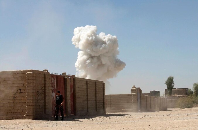 Beeld van een zelfmoordaanslag van de taliban in Lashkar Gah in oktober vorig jaar.