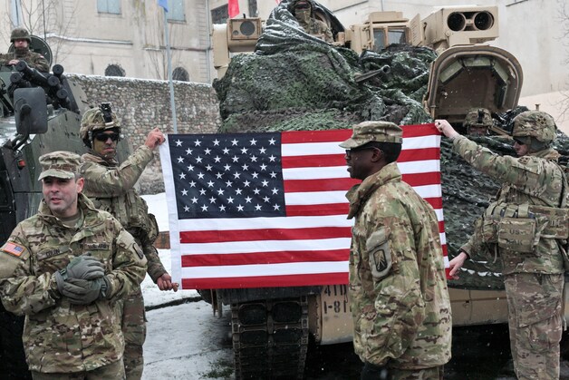 De Amerikaanse troepen werden hartelijk welkom geheten in Polen.